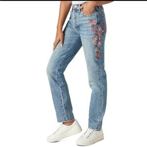 Lucky Brand Drew High Rise Embroidered Mom Jeans
